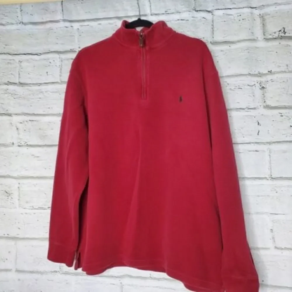Polo Ralph Lauren Sweater Mens XL Red 1/4 Quarter Zip High Neck Long Sleeve 90's